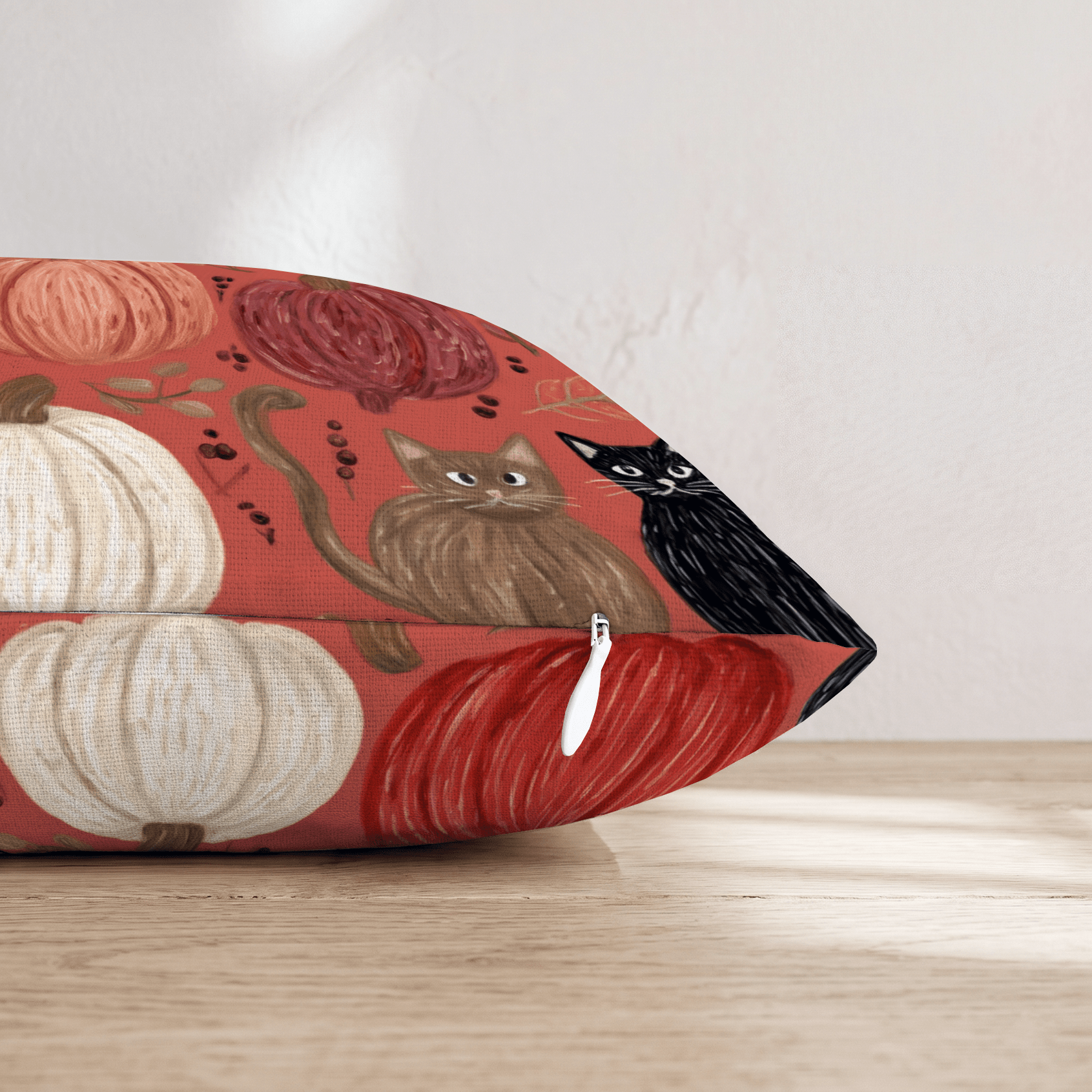 Harvest Pumpkin Cats Throw Pillow - Hillcroft Home