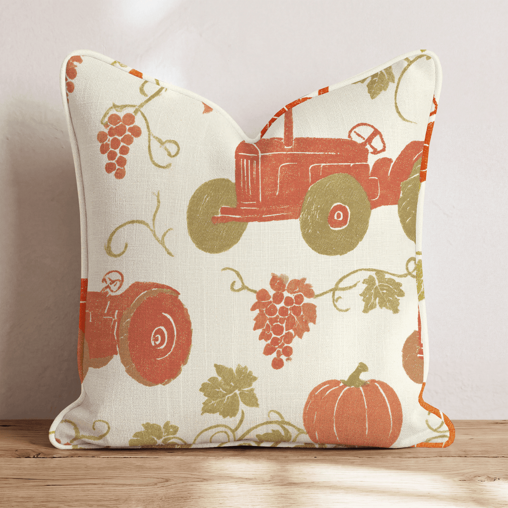 Harvest Tractor & Pumpkin Vine Throw Pillow - Hillcroft Home