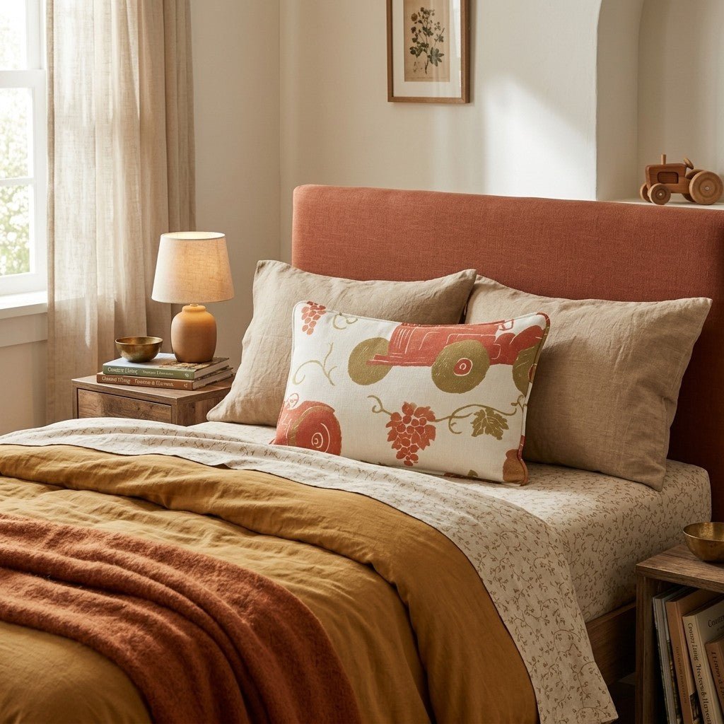 Harvest Tractor & Pumpkin Vine Throw Pillow - Hillcroft Home