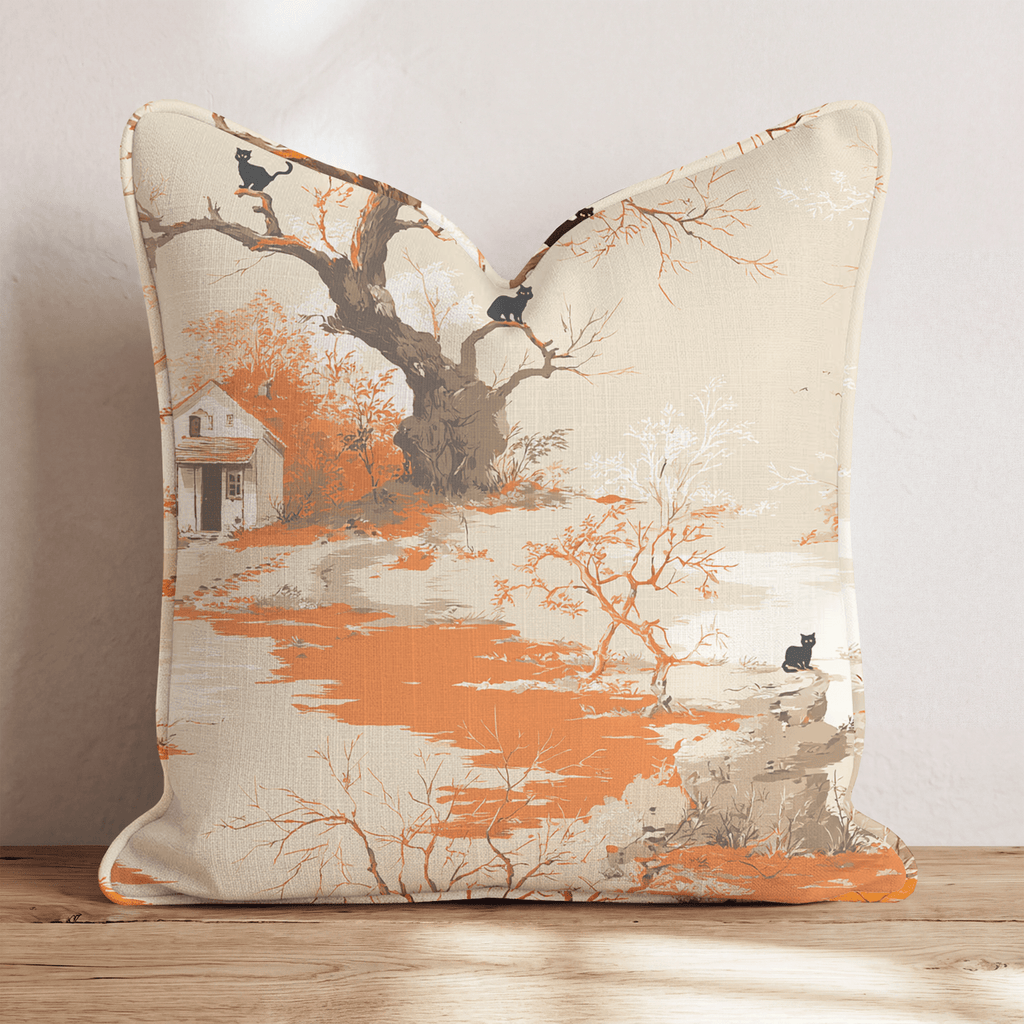 Haunted Black Cat Toile Throw Pillow - Hillcroft Home