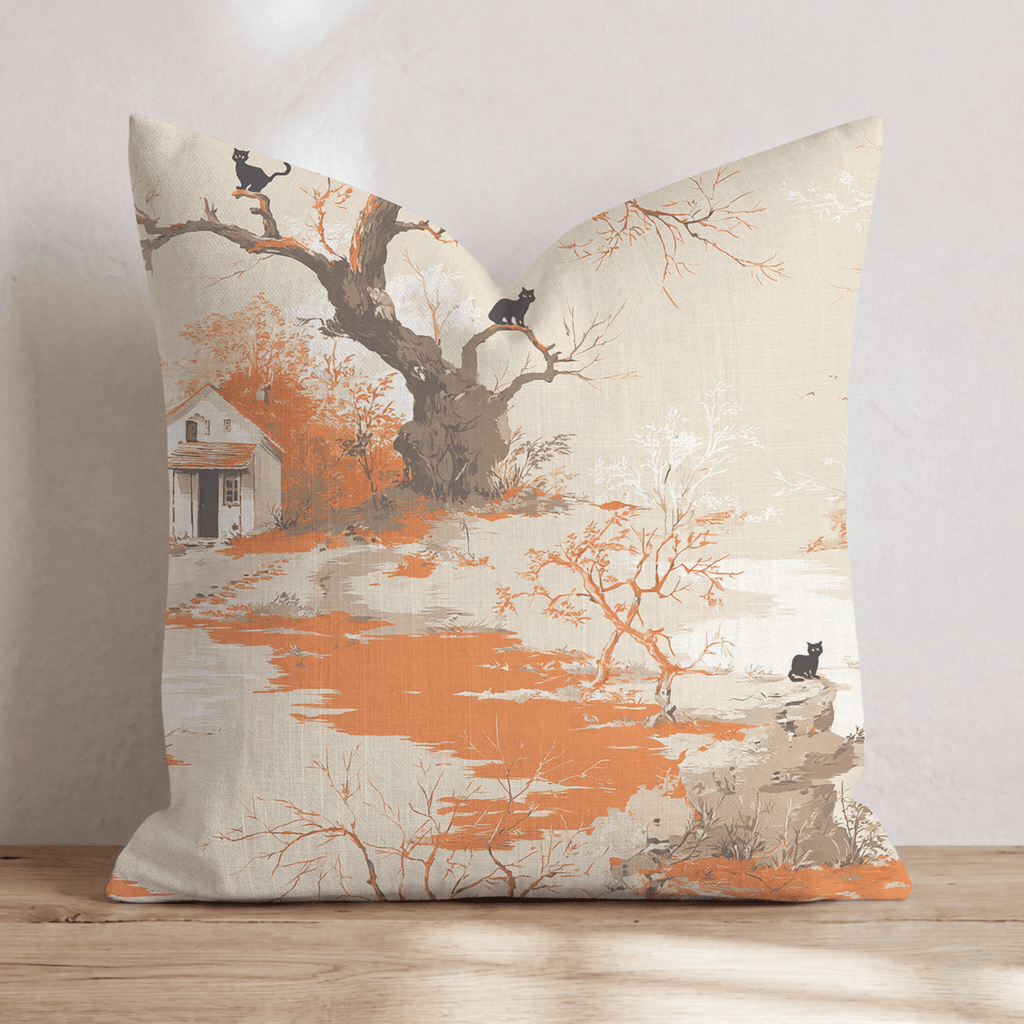 Haunted Black Cat Toile Throw Pillow - Hillcroft Home