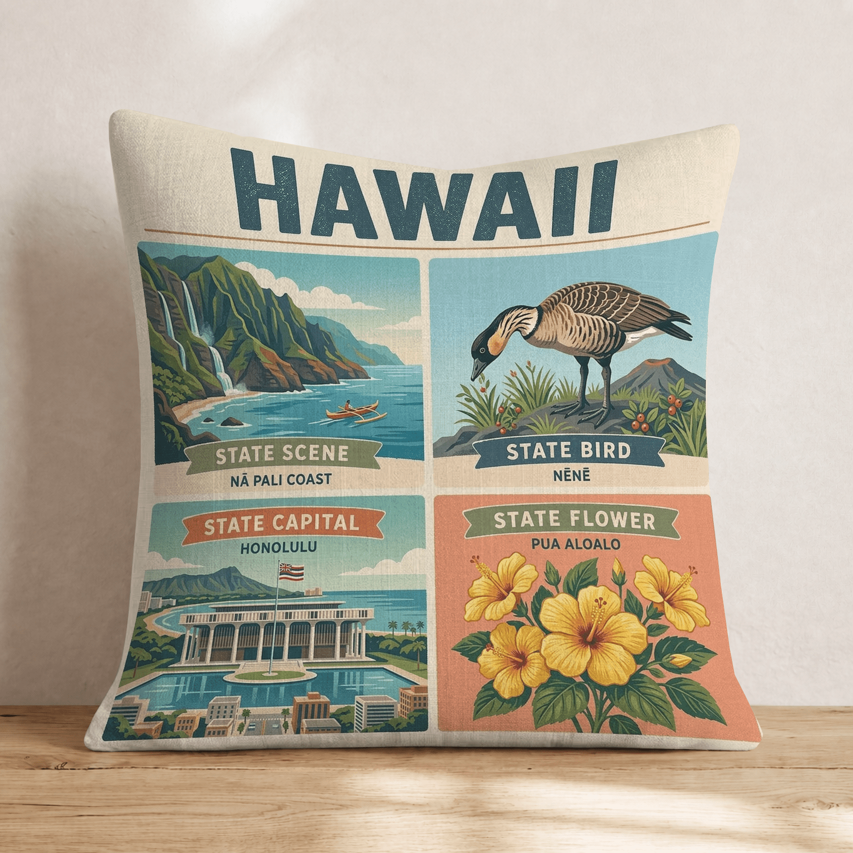 Hawaii State Symbol Throw Pillow - Hillcroft Home