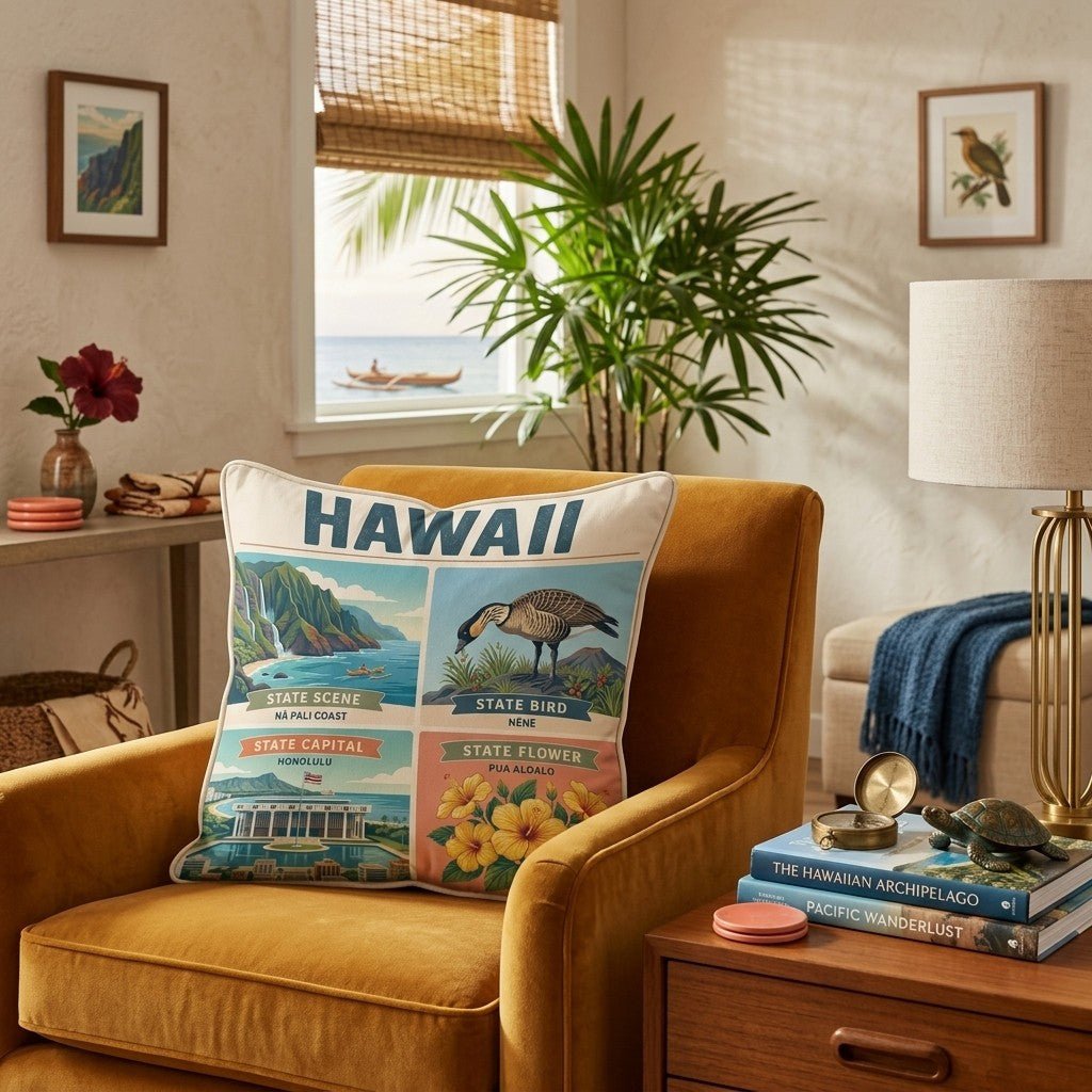 Hawaii State Symbol Throw Pillow - Hillcroft Home