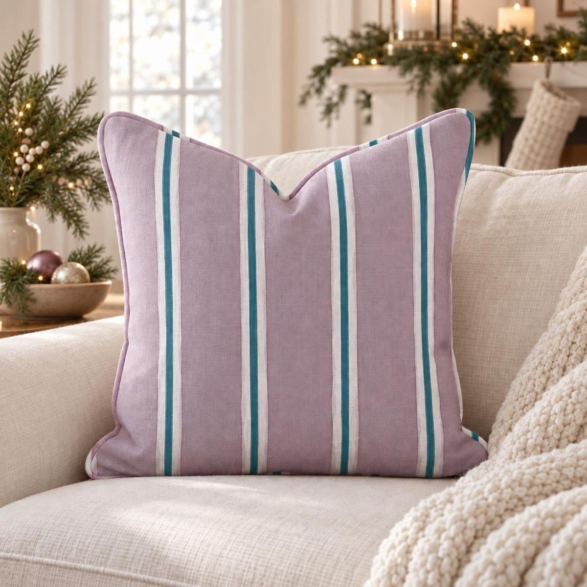 Heather & Teal Ticking Throw Pillow throw pillow - Hillcroft Home