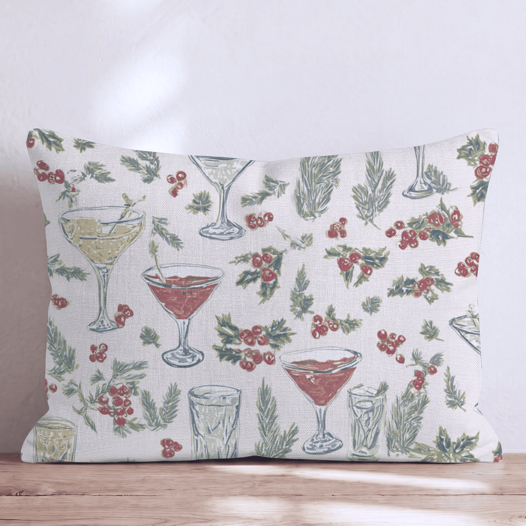 Holiday Drinks Holly Cream Throw Pillow - Hillcroft Home