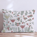 Holiday Drinks Holly Cream Throw Pillow - Hillcroft Home