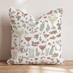 Holiday Drinks Holly Cream Throw Pillow - Hillcroft Home