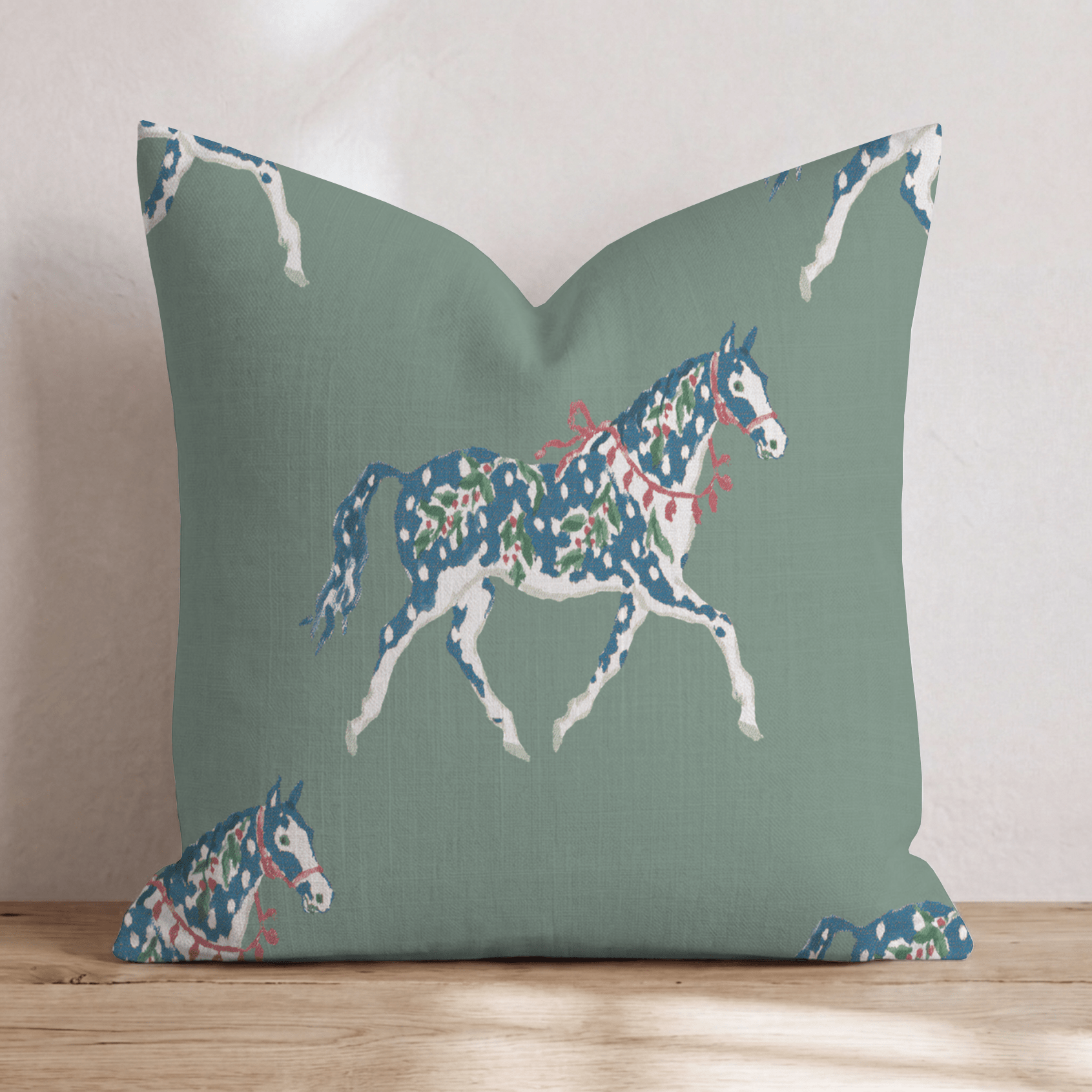 Holiday Horses Throw Pillow - Hillcroft Home