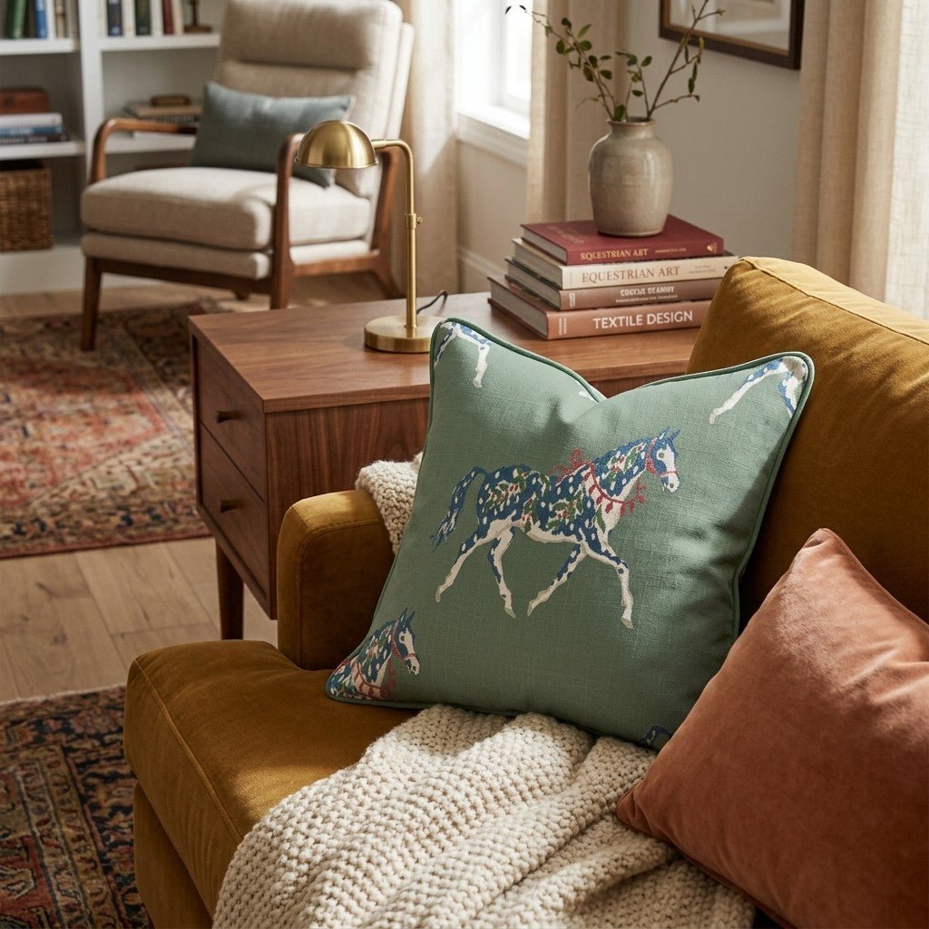 Holiday Horses Throw Pillow - Hillcroft Home