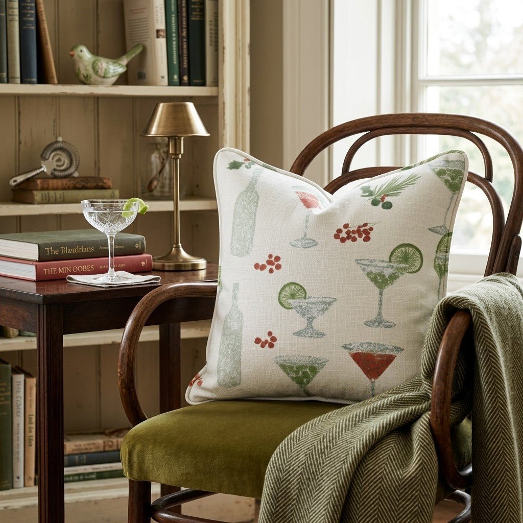 Holly Bottle Bar Cream Throw Pillow - Hillcroft Home