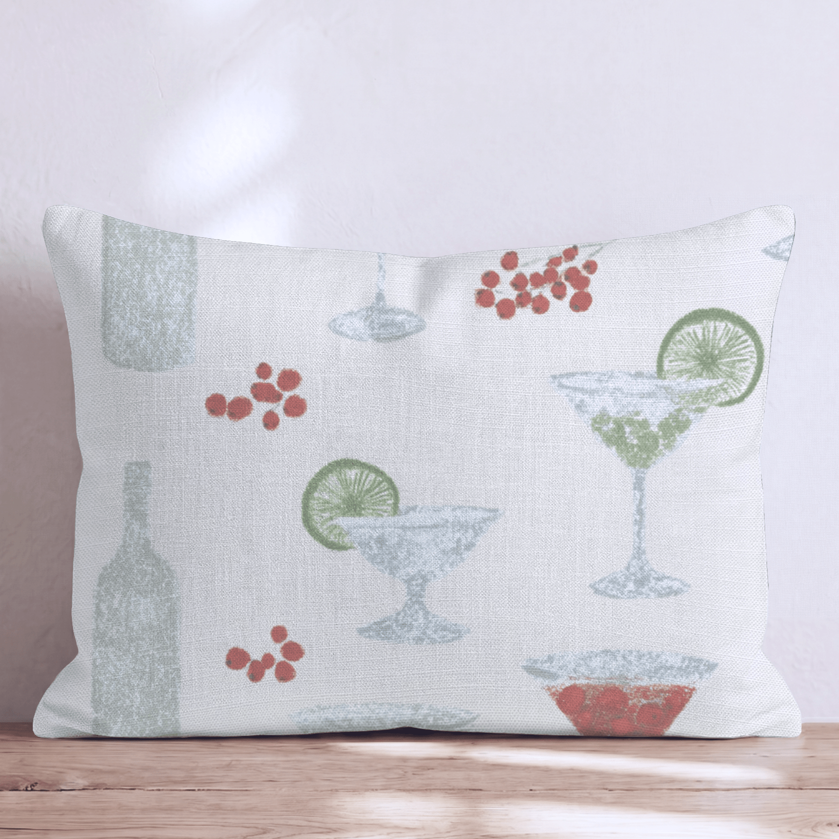 Holly Bottle Bar Cream Throw Pillow - Hillcroft Home