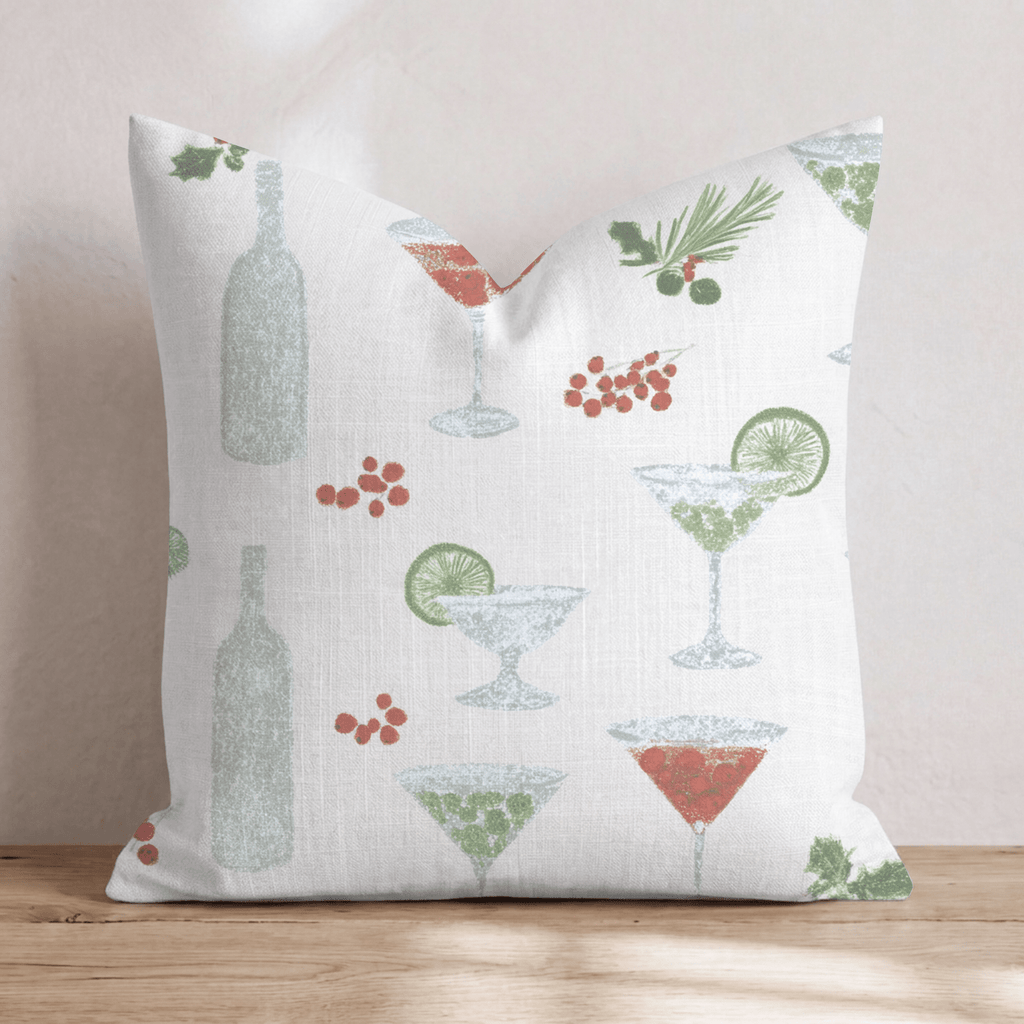 Holly Bottle Bar Cream Throw Pillow - Hillcroft Home