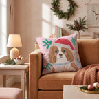 Holly Hat Cavalier King Charles Spaniel Throw Pillow throw pillow - Hillcroft Home