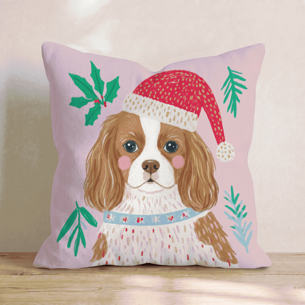 Holly Hat Cavalier King Charles Spaniel Throw Pillow - Hillcroft Home