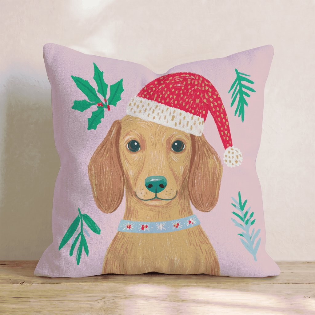 Holly Hat Dachshund Throw Pillow - Hillcroft Home