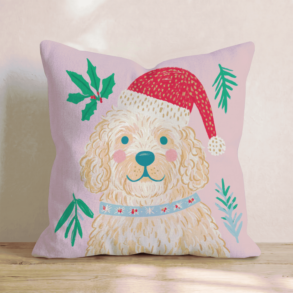 Holly Hat Goldendoodle Throw Pillow - Hillcroft Home