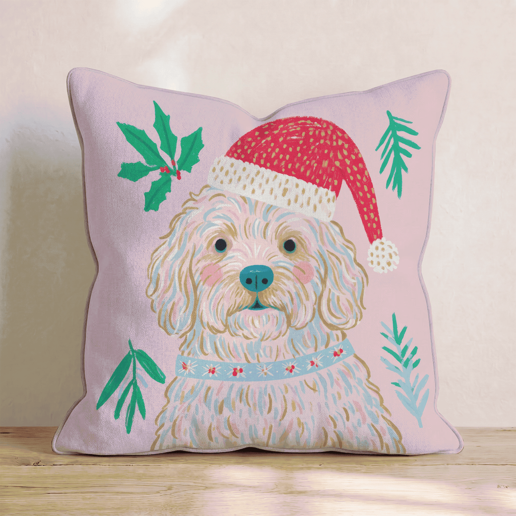 Holly Hat Labradoodle Throw Pillow - Hillcroft Home