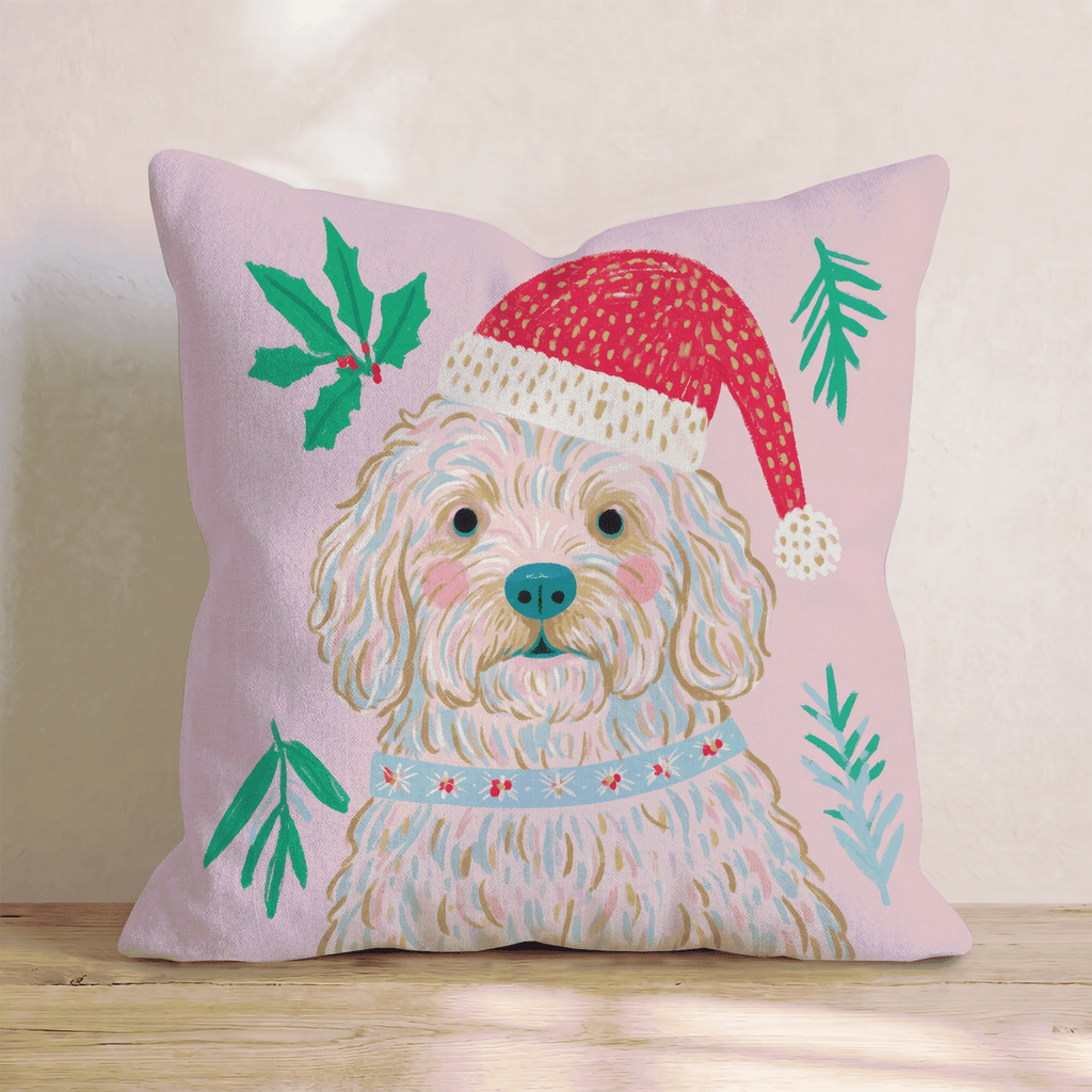 Holly Hat Labradoodle Throw Pillow - Hillcroft Home