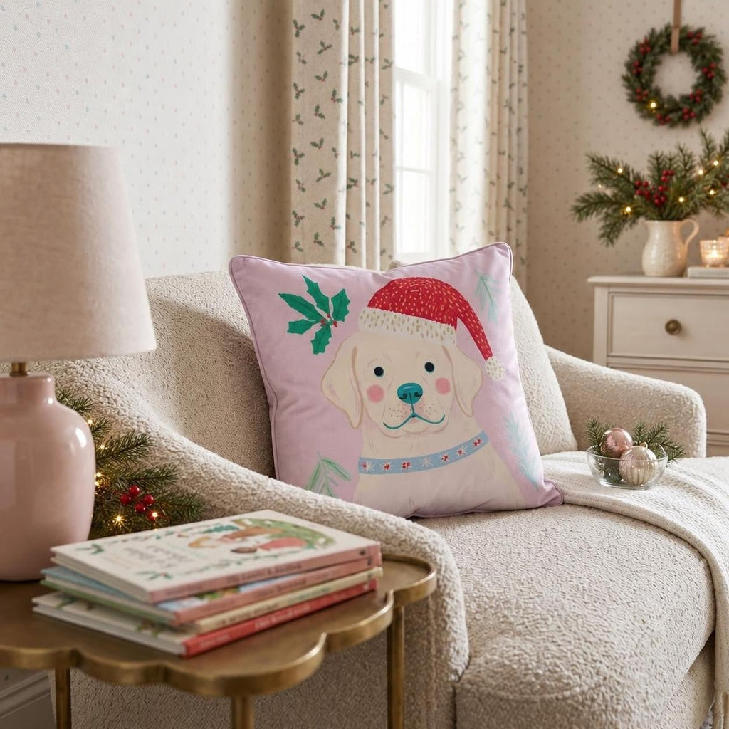 Holly Hat Labrador Retriever Throw Pillow throw pillow - Hillcroft Home