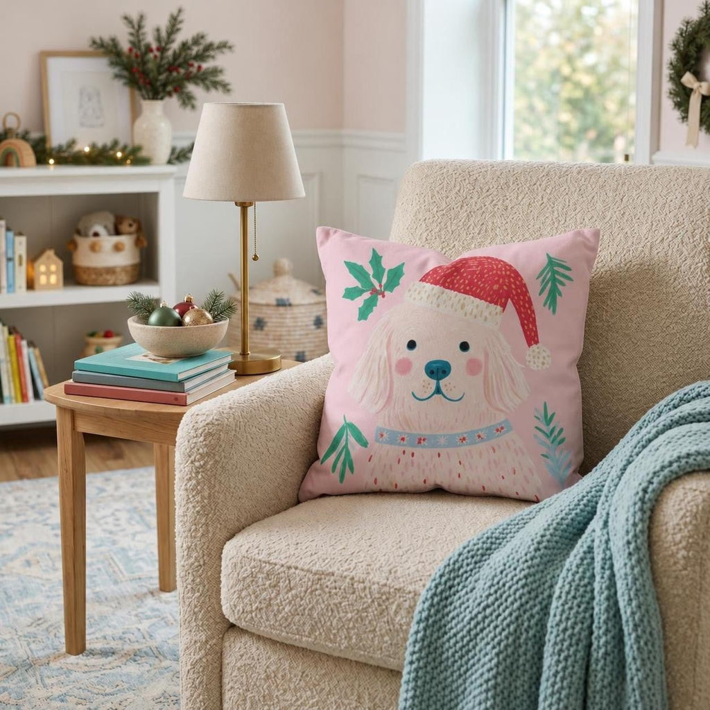 Holly Hat Retriever Throw Pillow throw pillow - Hillcroft Home