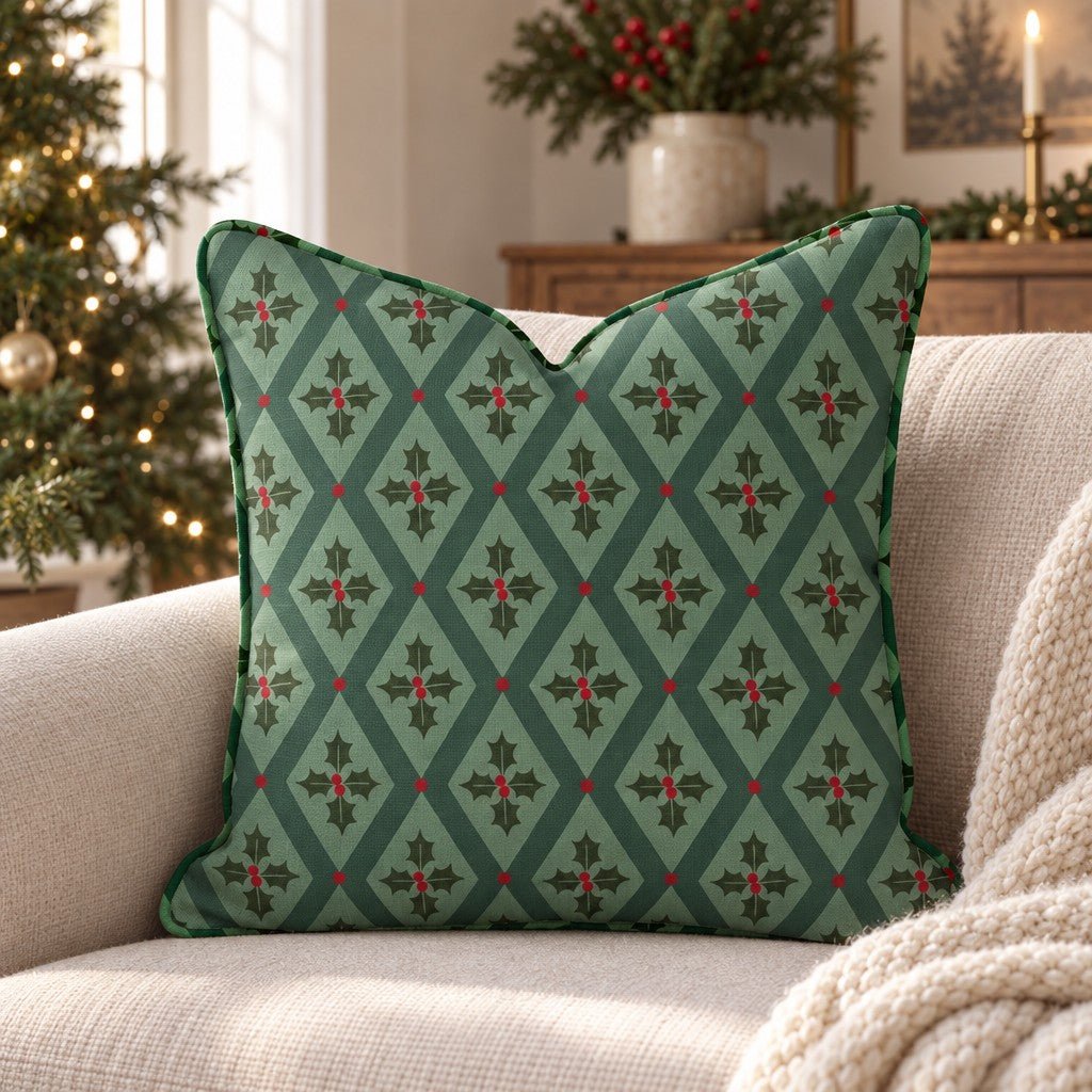 Holly Jolly Harlequin Throw Pillow throw pillow - Hillcroft Home