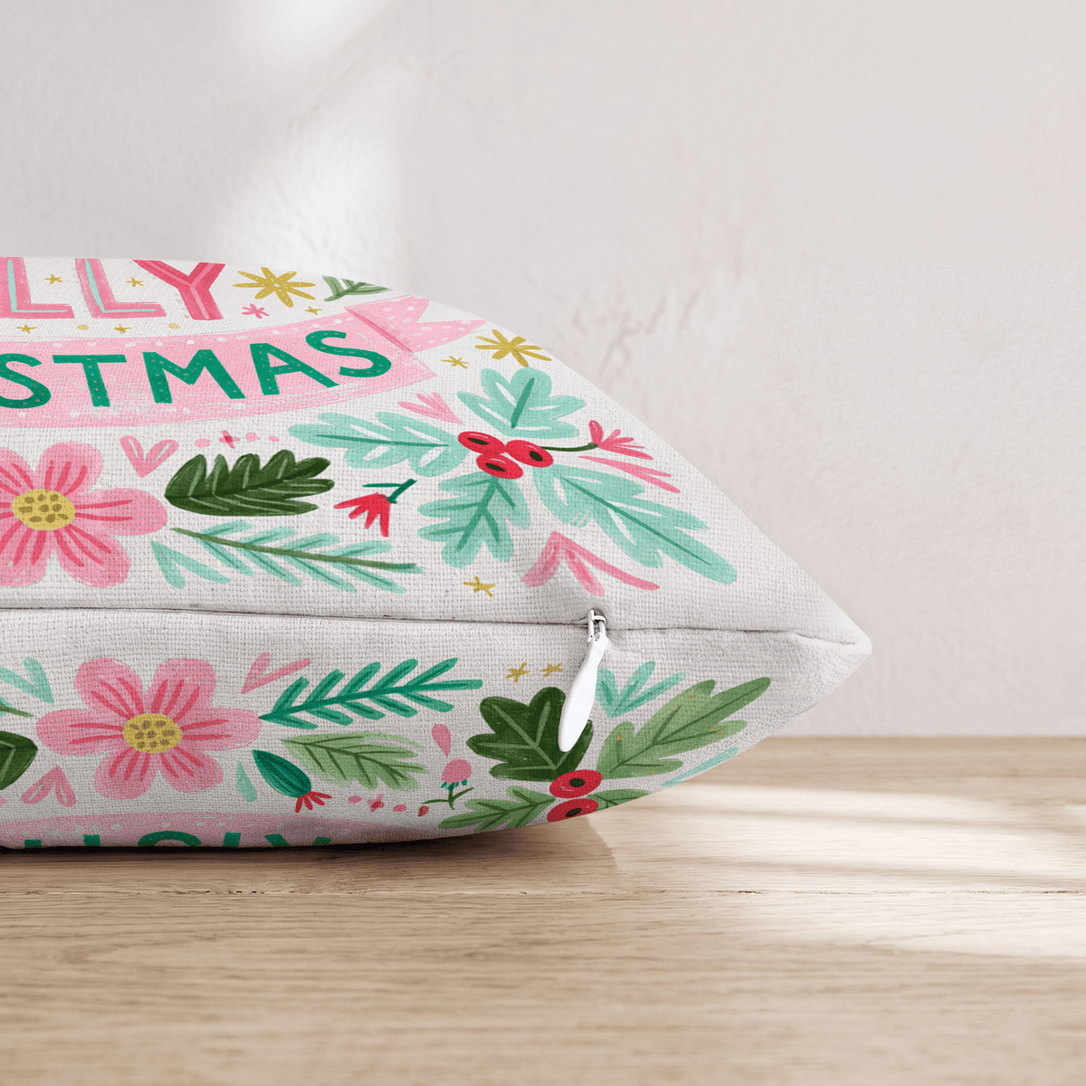 Holly Jolly Mint Lettering Throw Pillow - Hillcroft Home