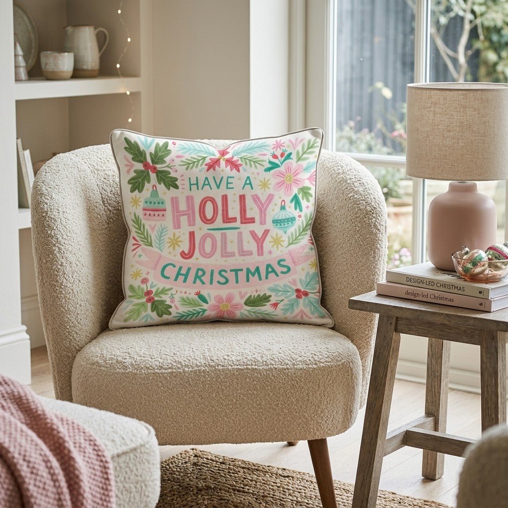 Holly Jolly Mint Lettering Throw Pillow - Hillcroft Home