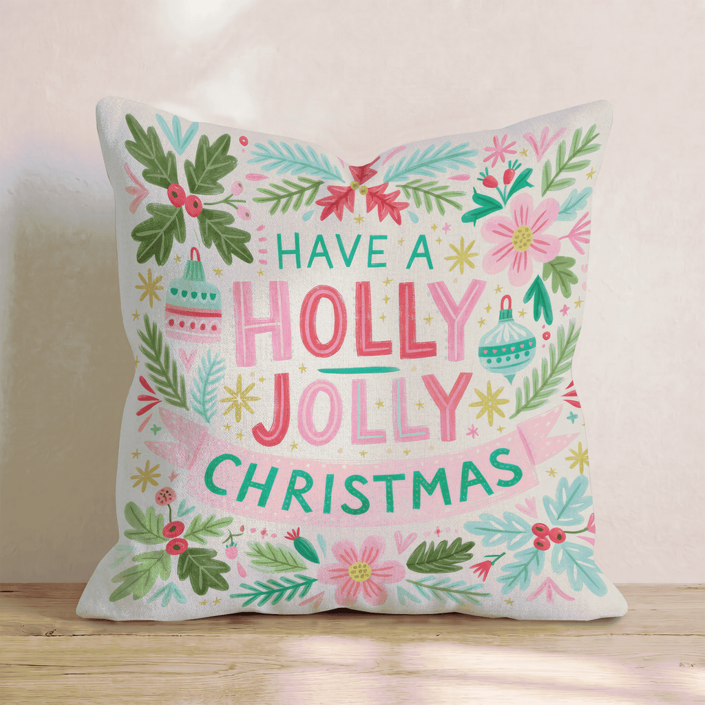 Holly Jolly Mint Lettering Throw Pillow - Hillcroft Home