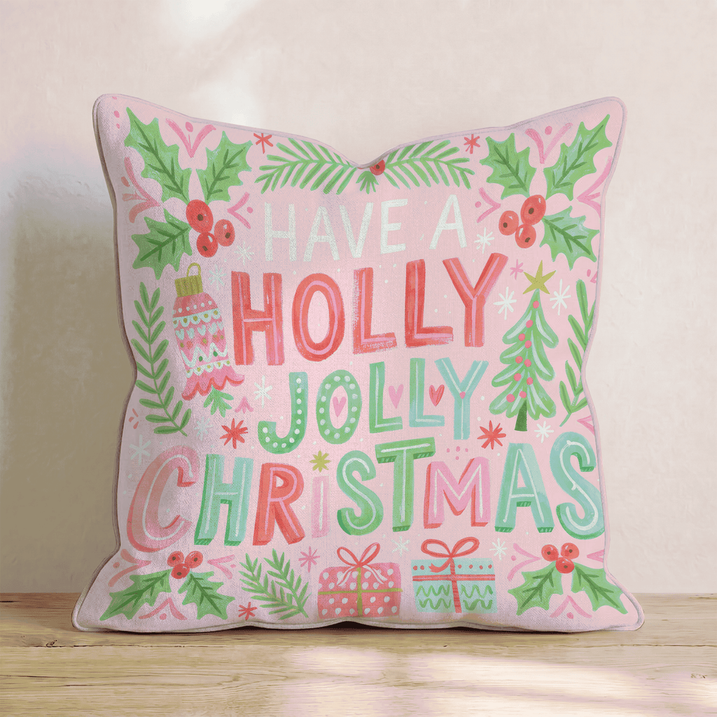 Holly Jolly Pink Banner Throw Pillow - Hillcroft Home