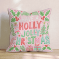 Holly Jolly Pink Banner Throw Pillow - Hillcroft Home