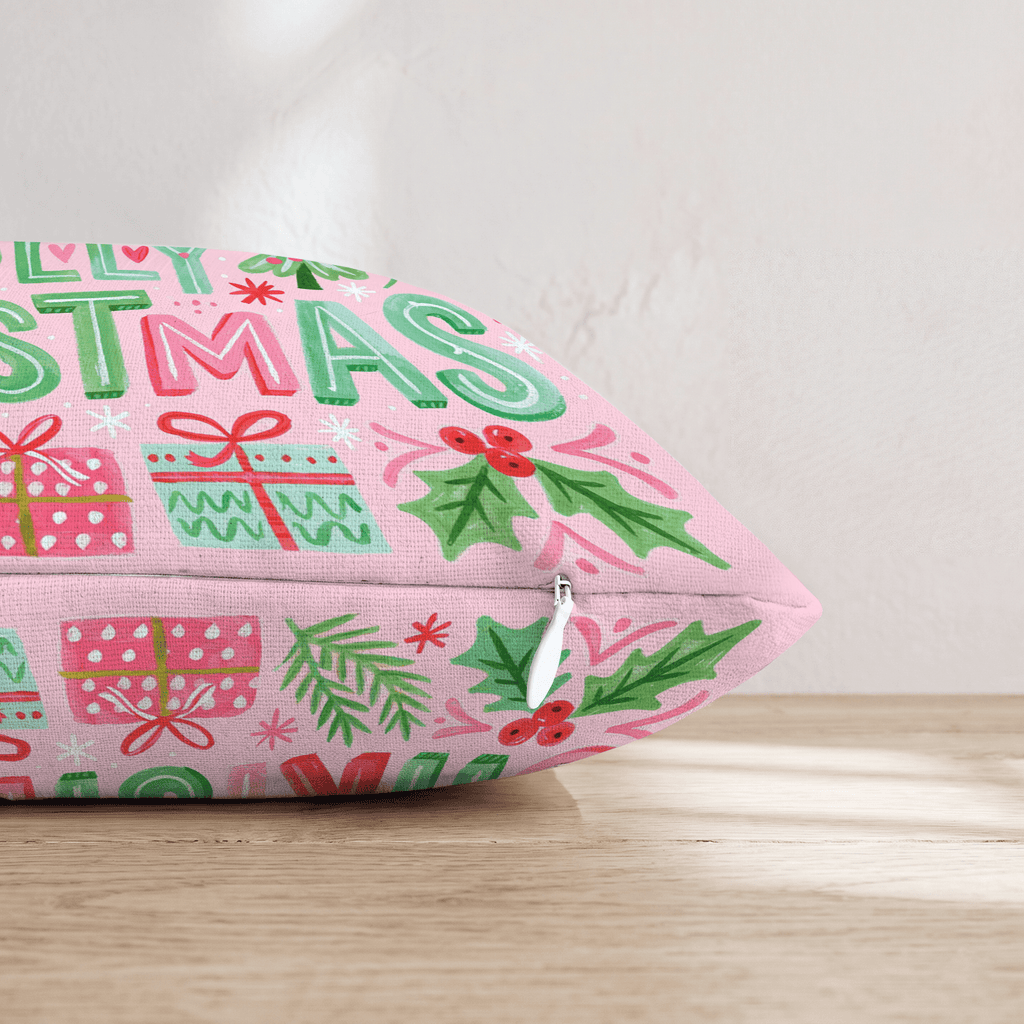 Holly Jolly Pink Banner Throw Pillow - Hillcroft Home