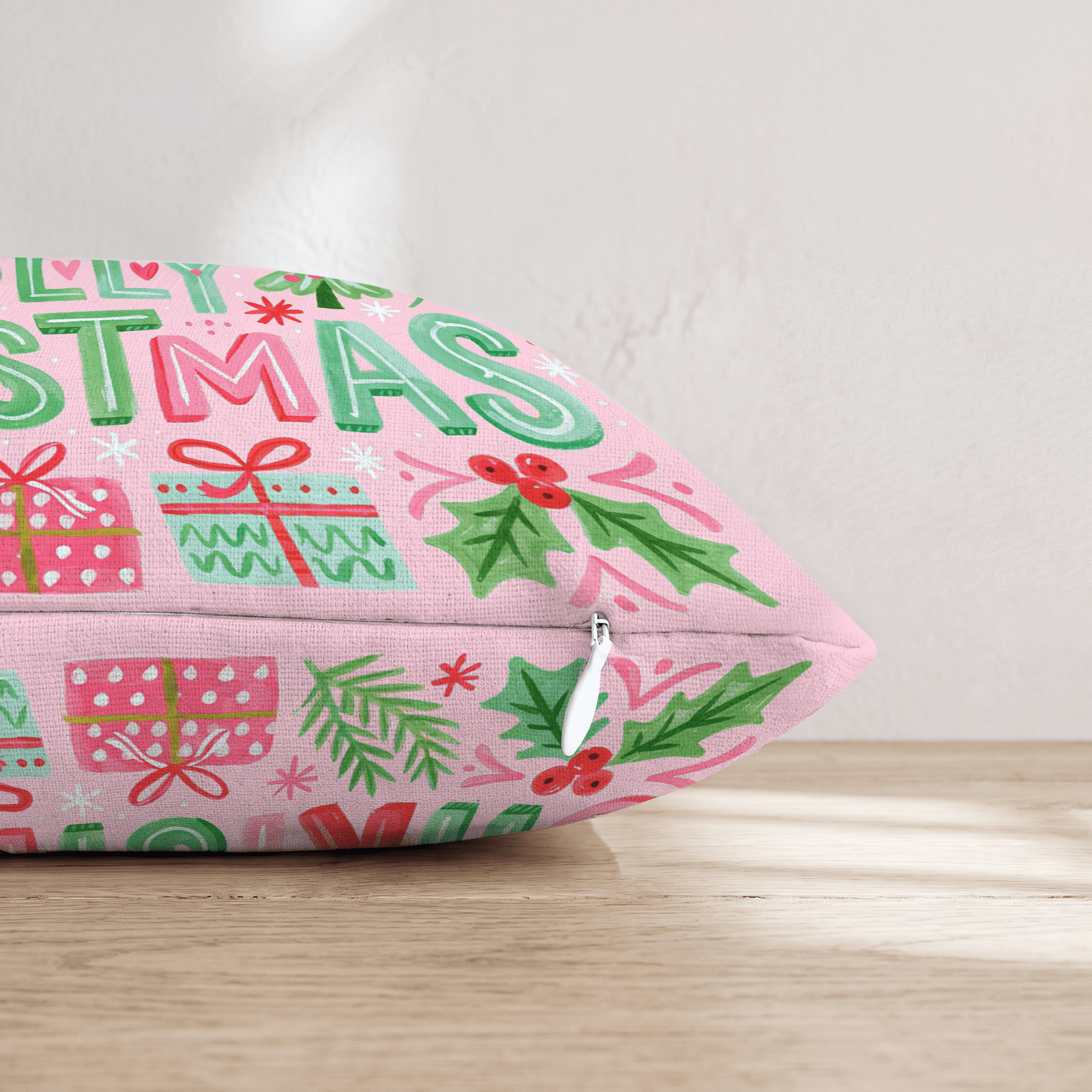 Holly Jolly Pink Banner Throw Pillow - Hillcroft Home