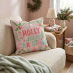 Holly Jolly Pink Banner Throw Pillow throw pillow - Hillcroft Home