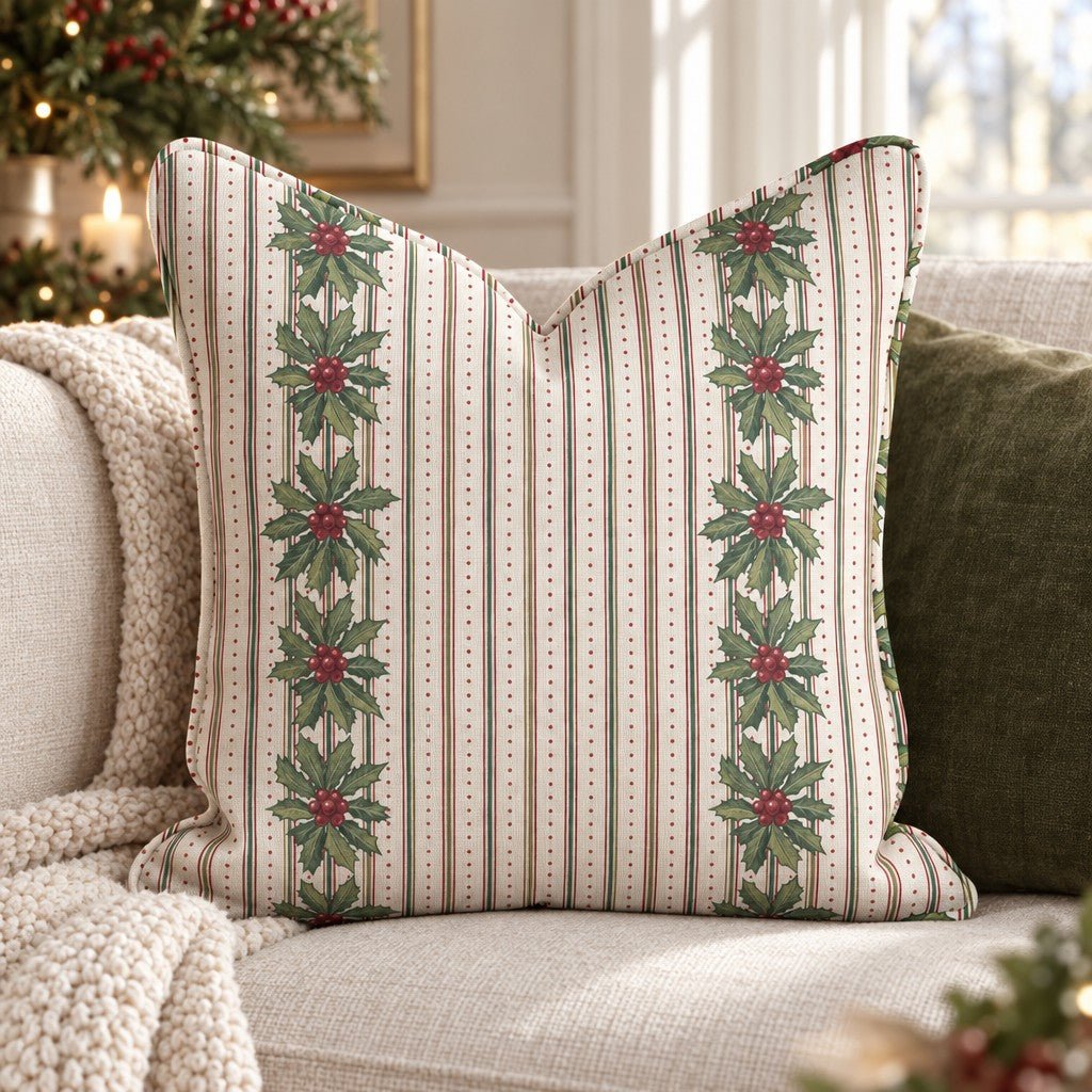 Holly Lodge Border Throw Pillow throw pillow - Hillcroft Home