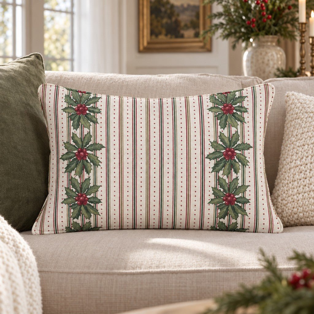 Holly Lodge Border Throw Pillow throw pillow - Hillcroft Home