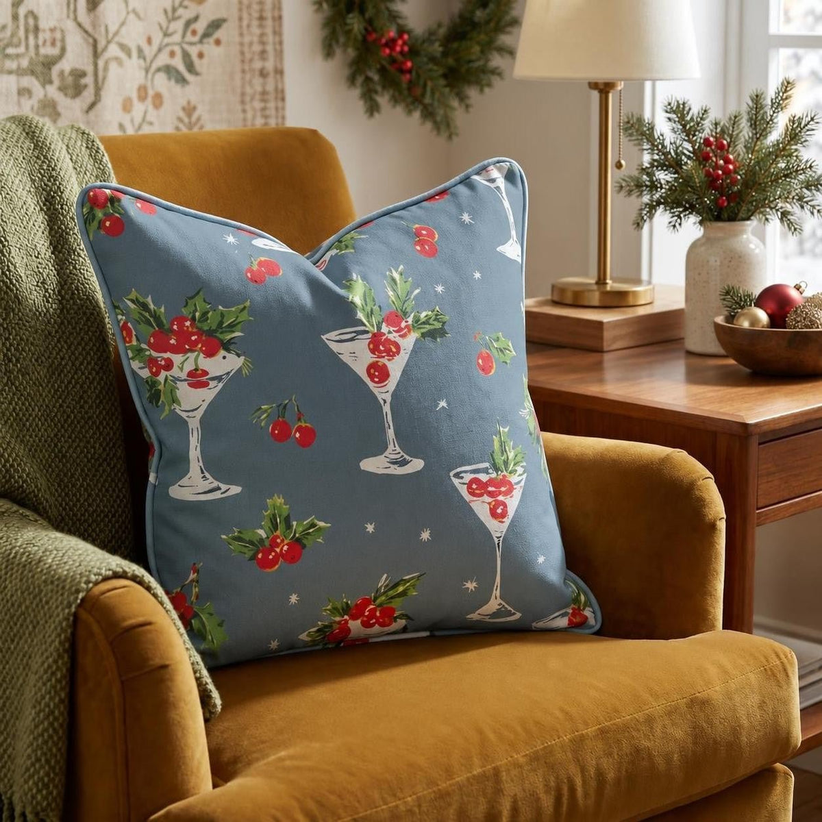 Holly Martini Slate Throw Pillow throw pillow - Hillcroft Home