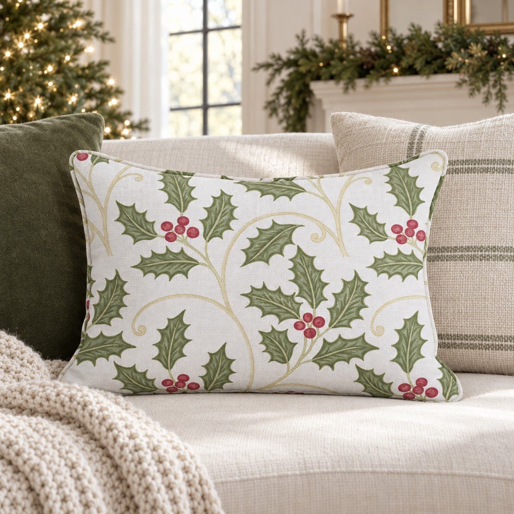 Holly Scroll Throw Pillow throw pillow - Hillcroft Home