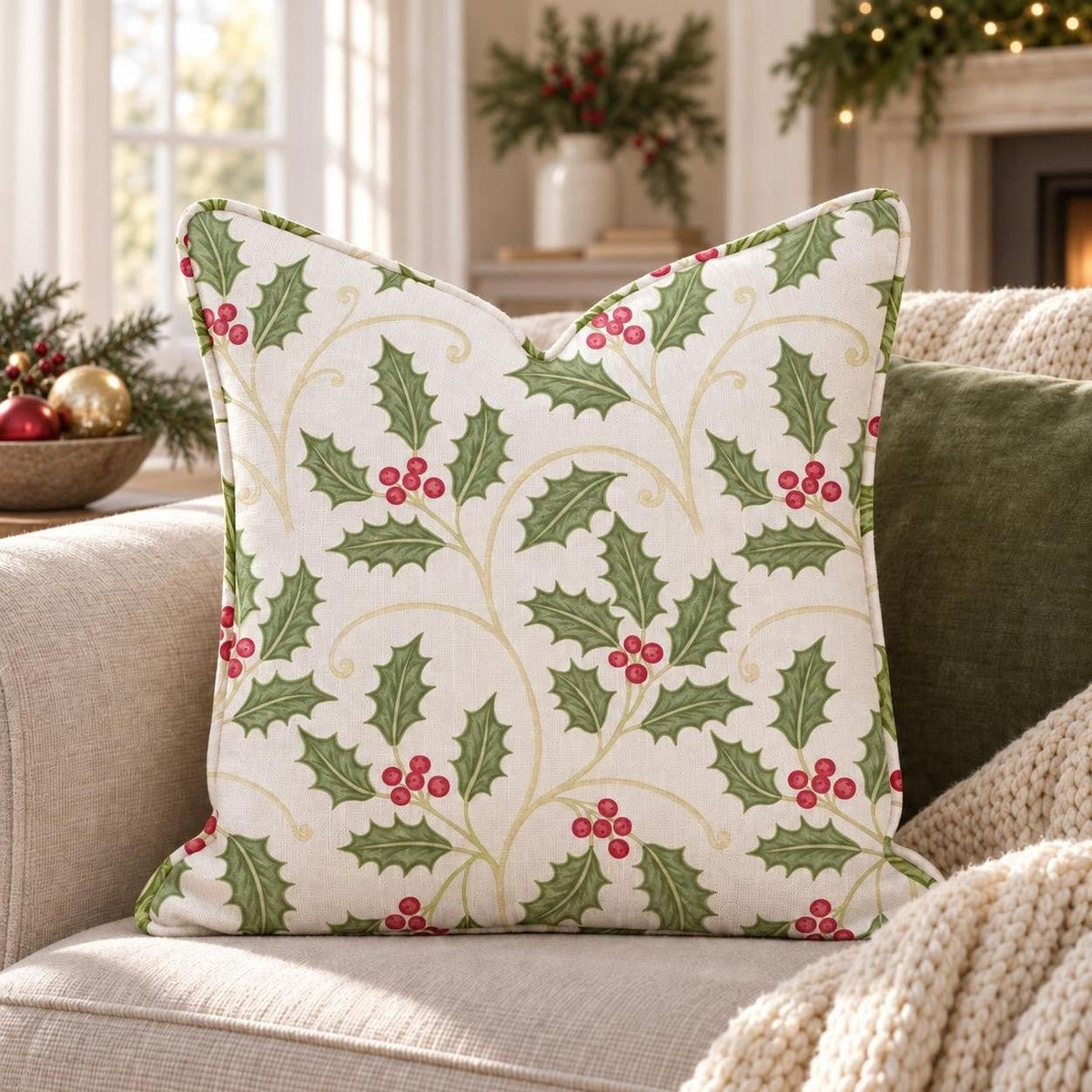 Holly Scroll Throw Pillow throw pillow - Hillcroft Home
