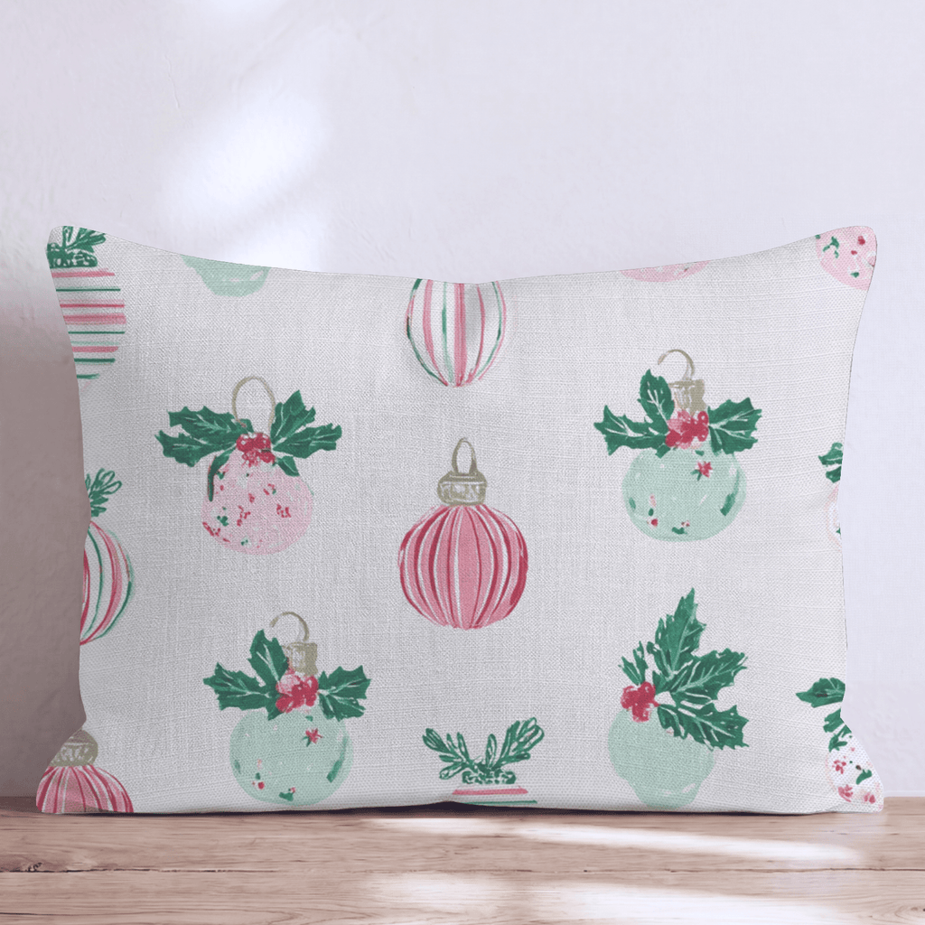 Holly Top Ornament Cream Throw Pillow - Hillcroft Home