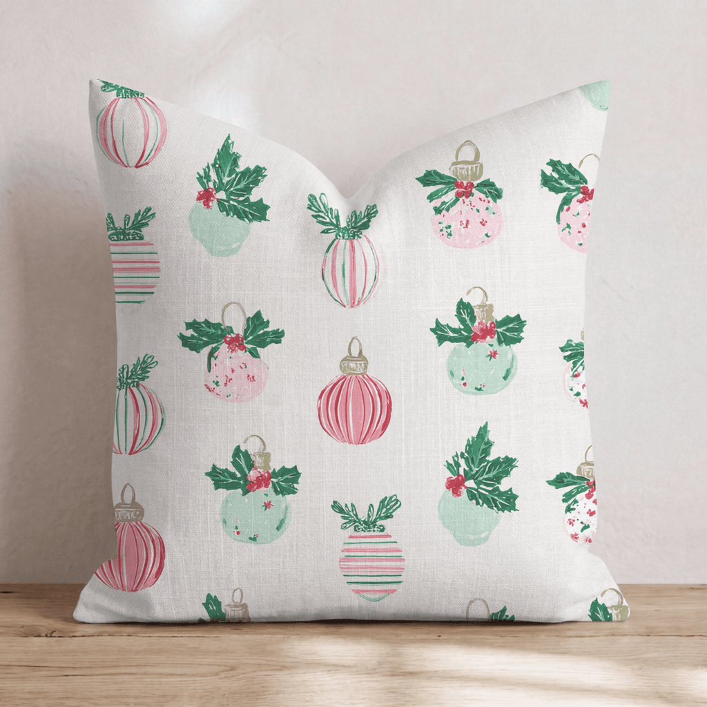 Holly Top Ornament Cream Throw Pillow - Hillcroft Home