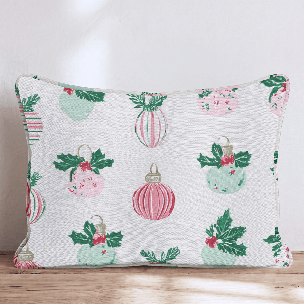 Holly Top Ornament Cream Throw Pillow - Hillcroft Home