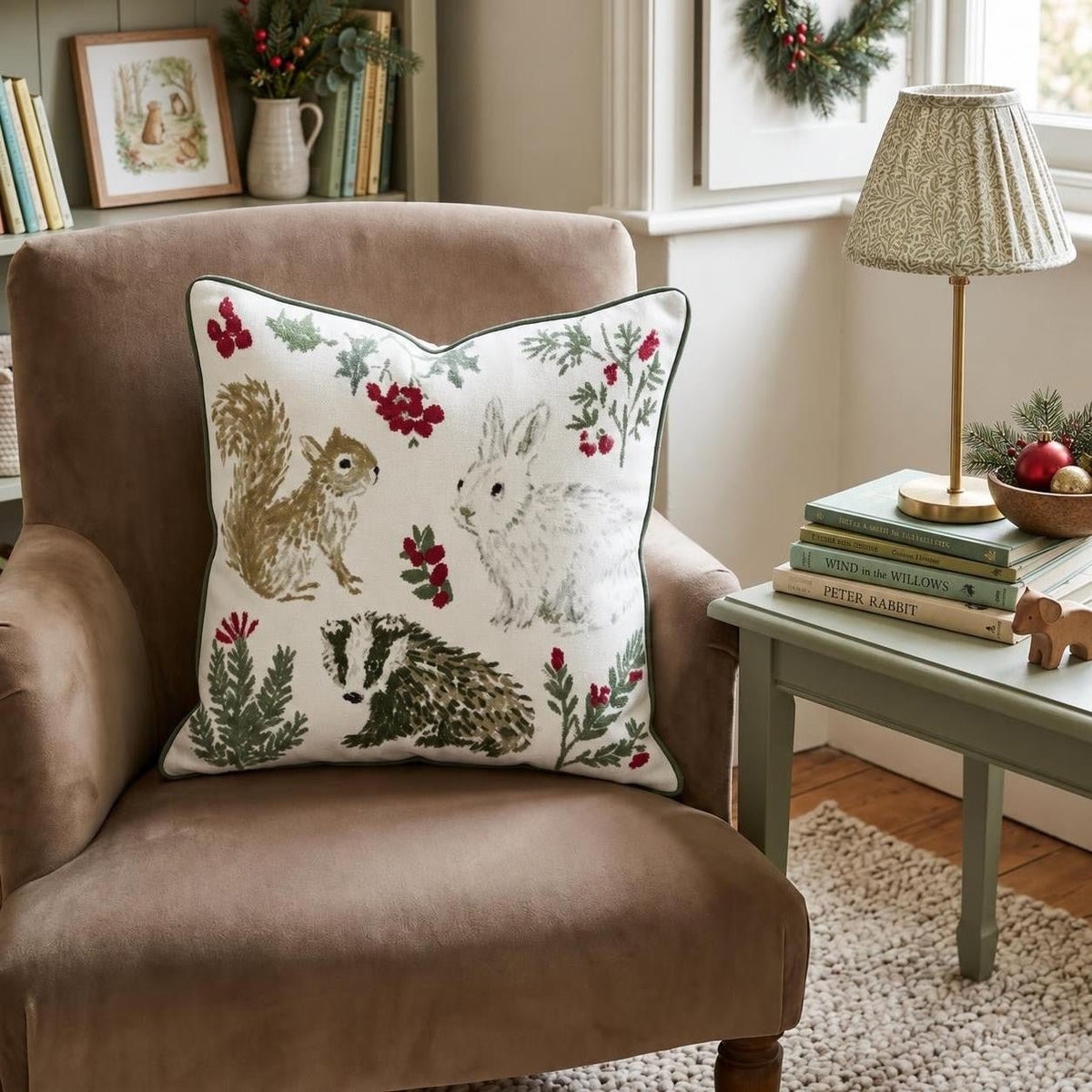 Holly Woodlands Throw Pillow throw pillow - Hillcroft Home