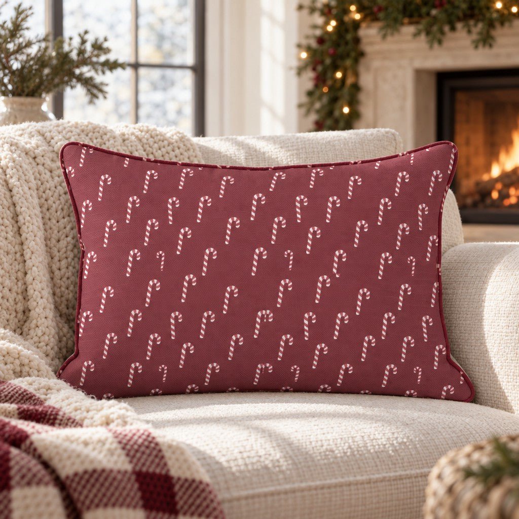 Hooked on Canes Cranberry Throw Pillow throw pillow - Hillcroft Home