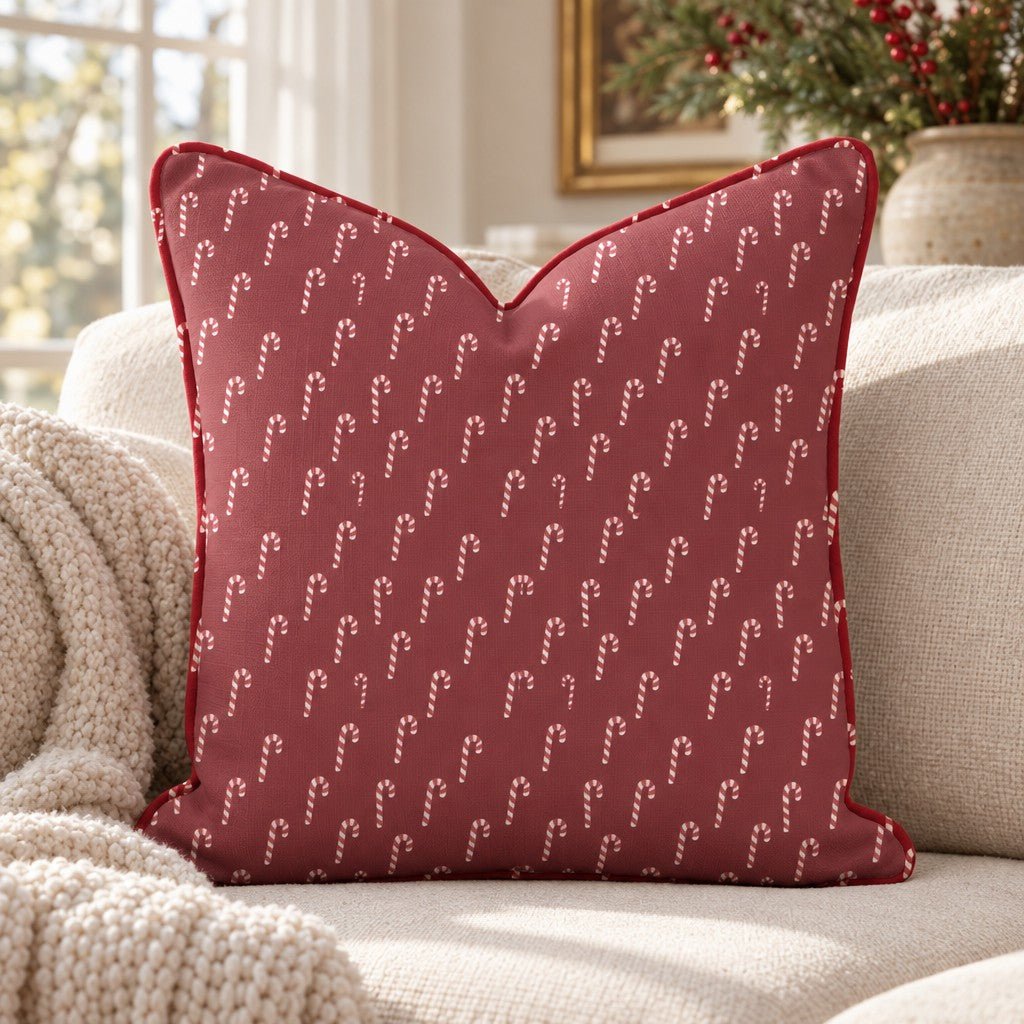 Hooked on Canes Cranberry Throw Pillow throw pillow - Hillcroft Home