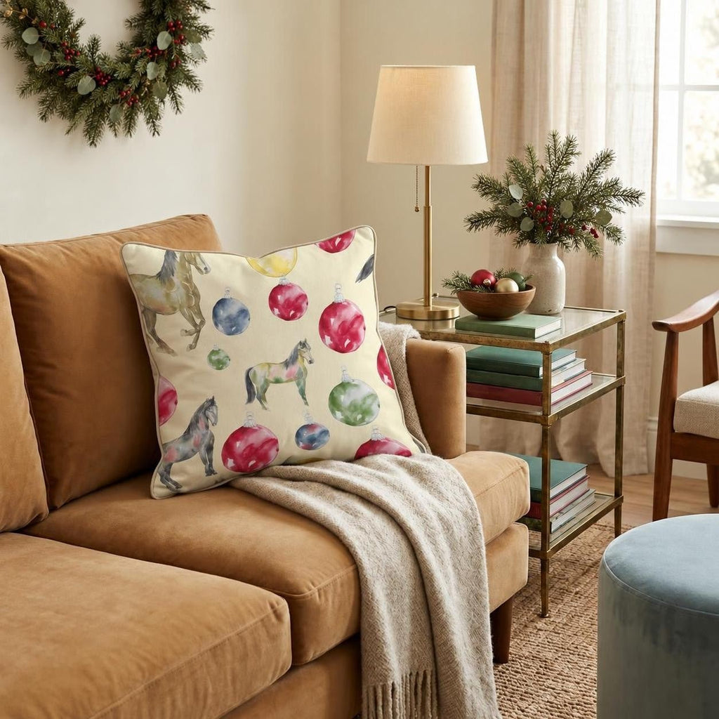 Horses and Ornaments Throw Pillow throw pillow - Hillcroft Home