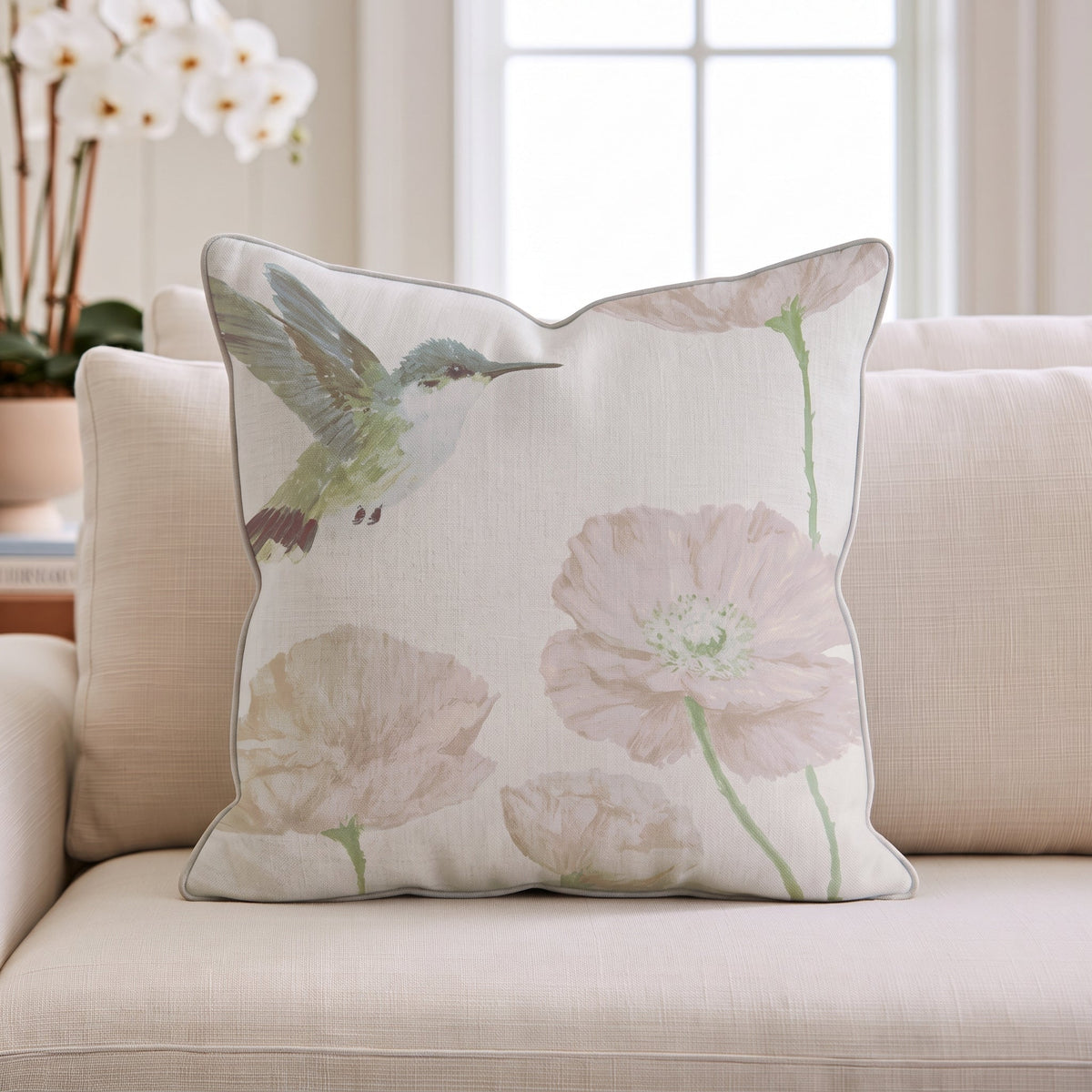 Hummingbird Floral Throw Pillow throw pillow - Hillcroft Home