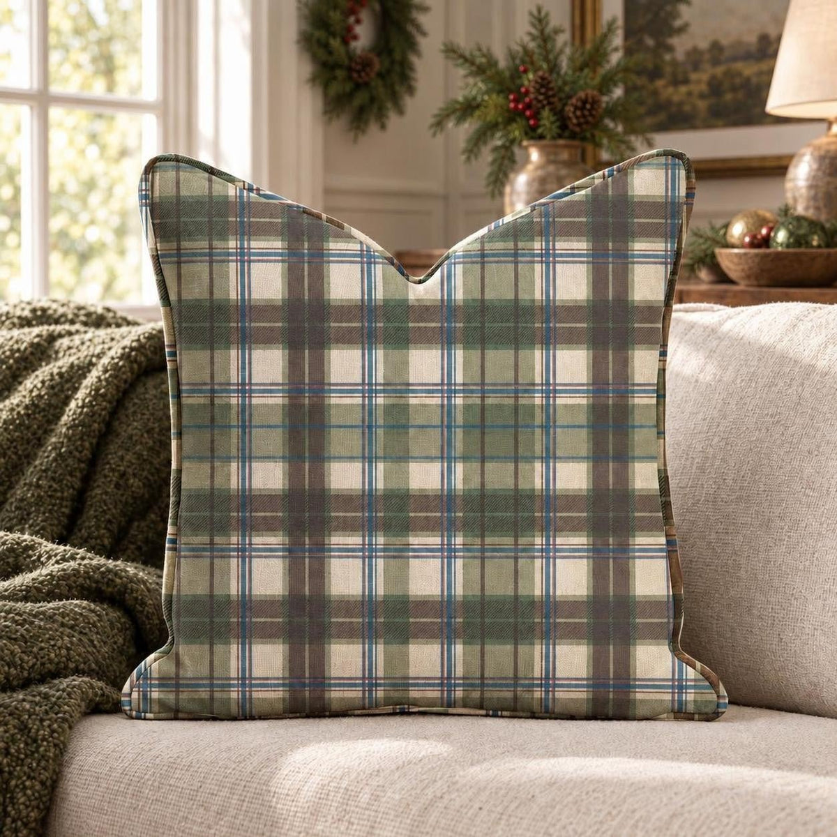 Hunter Tartan Plaid Throw Pillow throw pillow - Hillcroft Home
