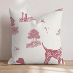 Hunting Dog Toile Red Throw Pillow - Hillcroft Home