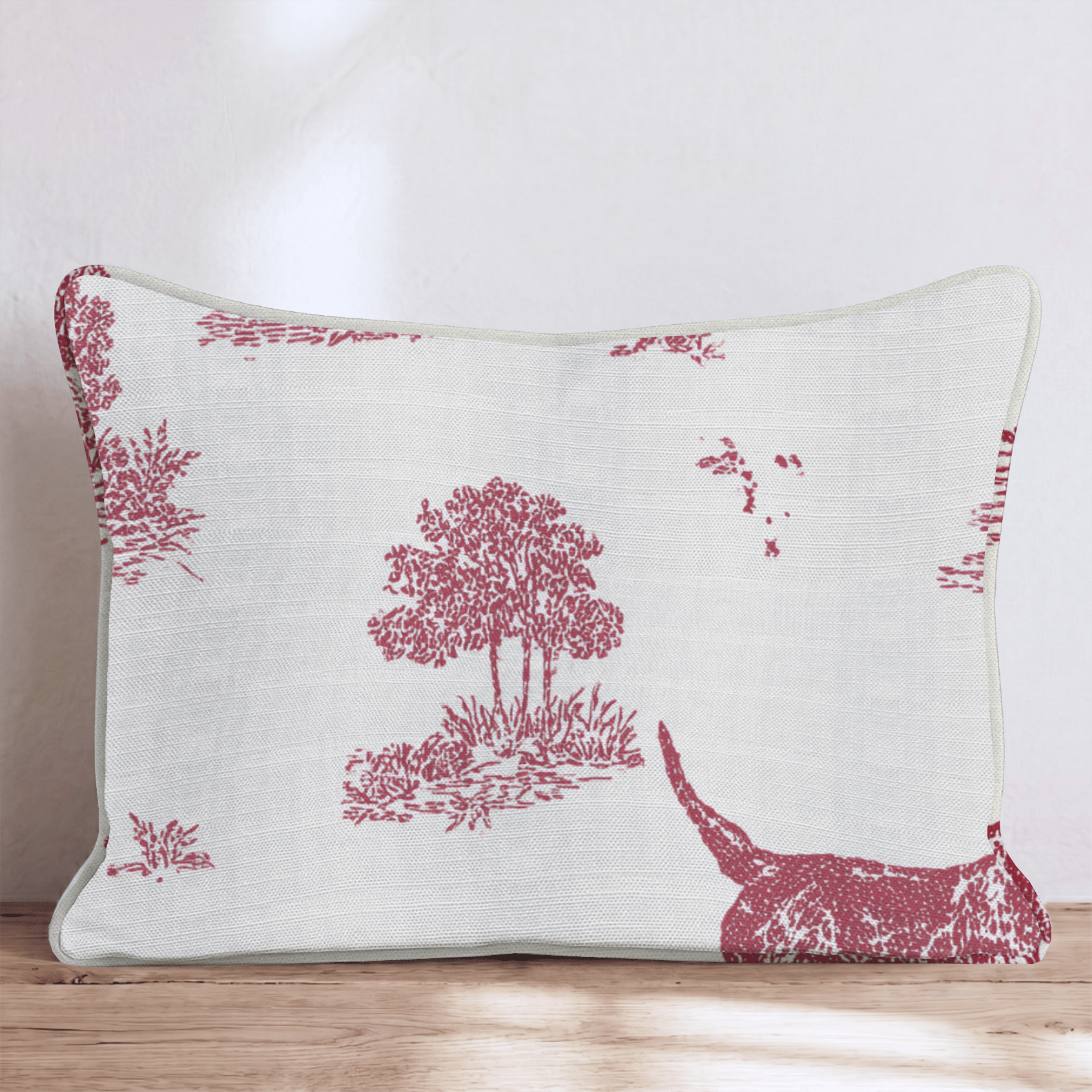 Hunting Dog Toile Red Throw Pillow - Hillcroft Home
