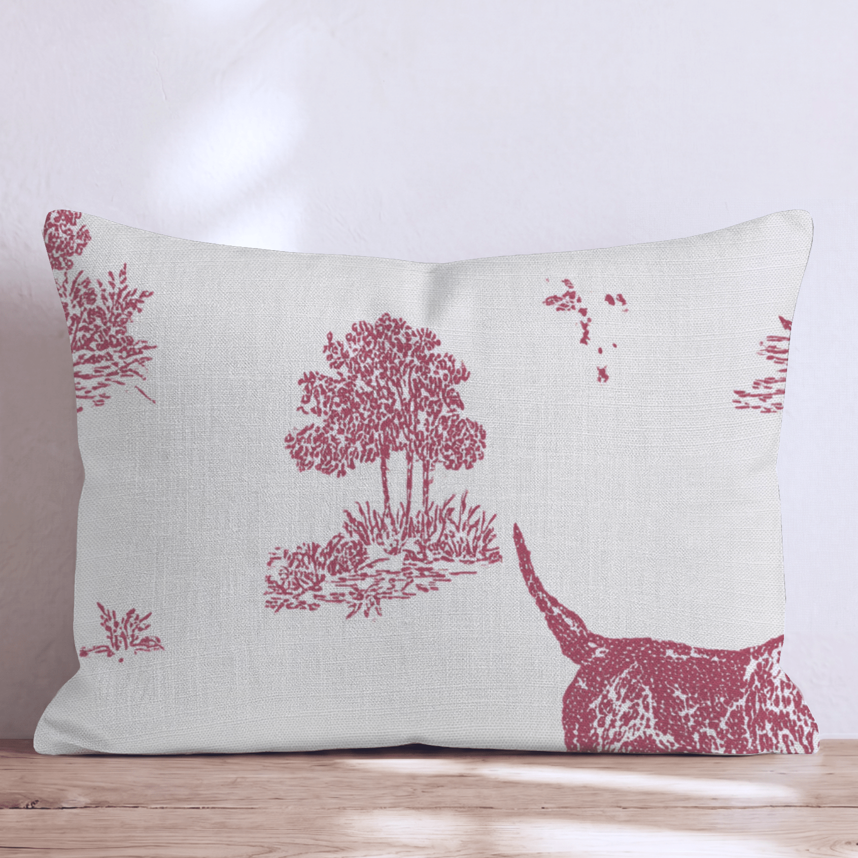 Hunting Dog Toile Red Throw Pillow - Hillcroft Home